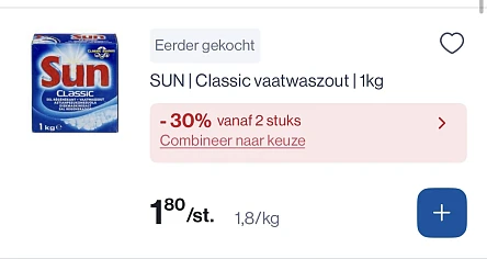 Sun classic vaatwaszout 1 kg goedkoper én -30% bovenop