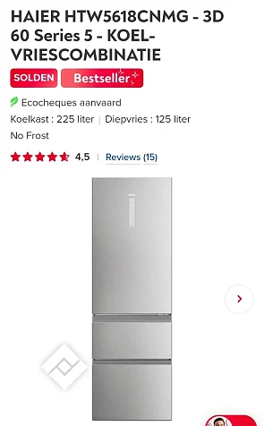 Haier HTW5618CNMG koel-vriescombinatie