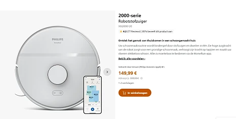 Philips 2000-serie Robotstofzuiger voor €149,99 + 15% verjaardagskorting