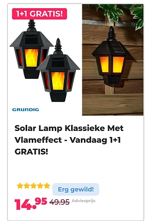 Solar Lamp Klassieke Met Vlameffect - Vandaag 1+1 GRATIS! -70% op voordeelvanger.nl