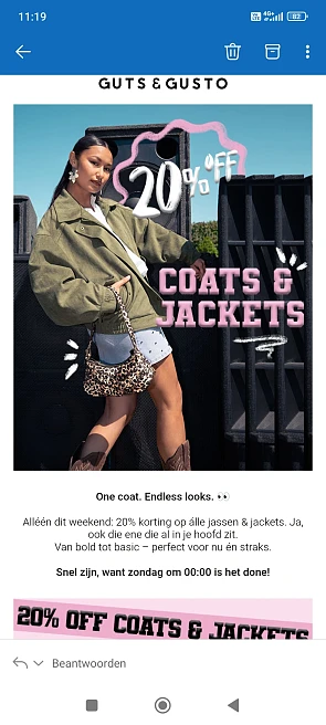 guts&gusto: 20% korting op jassen & jackets