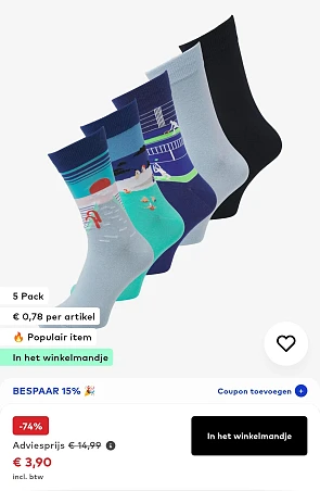 5 paar sokken one size Jack & Jones voor 3,90€ of met coupon nog minder