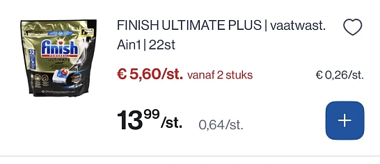 Finish ultimate plus vaatwastabletten al in 1 -22 stuks -60%