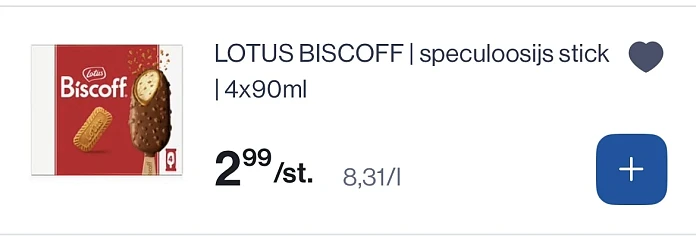 Lotus biscoff Speculoos ijs stick 4x90 ml reactie Albert Heijn