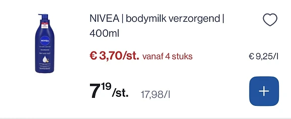 Nivea bodymilk en bodylotion -50% reactie Kruidvat 2+2