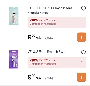 Venus scheerapparaat -50% en daarbovenop -18% korting