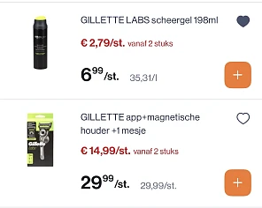 Gillette labs scheergel en scheerapparaat -50% reactie Kruidvat 1+1 - scheermesjes labs 12 stuks -65%