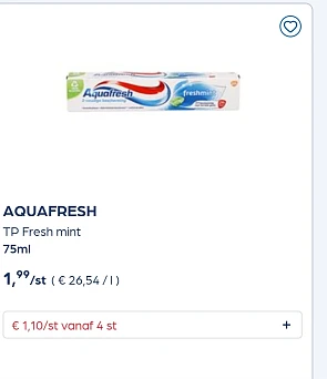 AQUAFRESH TP Fresh mint 75ml €1,10