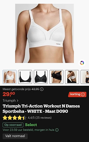 Triumph Tri-action workout dames sport bh white maat 90d