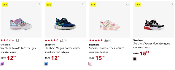 Skechers vanaf 12,5€ en kortingen tot 75 %