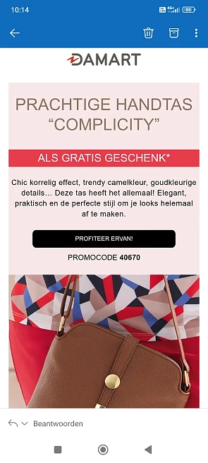 Gratis handtas bij damart