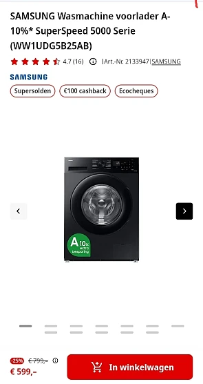 SAMSUNG Wasmachine WW1UDG5B25AB met €300 korting bij MediaMarkt
