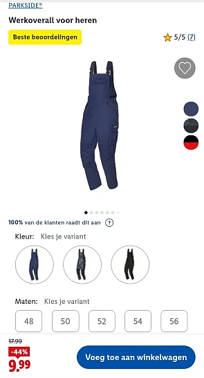 PARKSIDE® Werkoverall voor heren -44% bij Lidl
