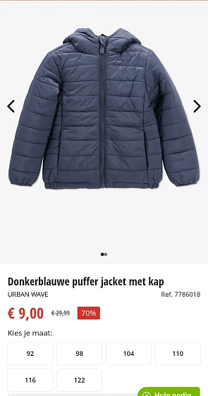 Donkerblauwe puffer jacket met kap -70%