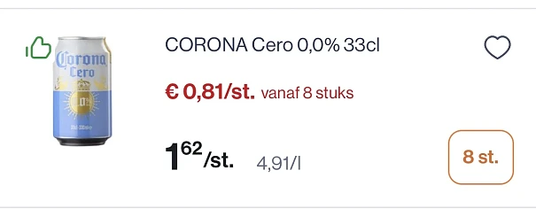 Corona cero 0,0% blik 33 cl en flessen 6x33 cl -50% extra korting bovenop reactie concurent