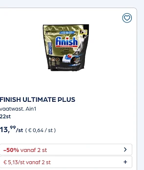 -50% extra FINISH ULTIMATE PLUS vaatwast. Ain1 22st