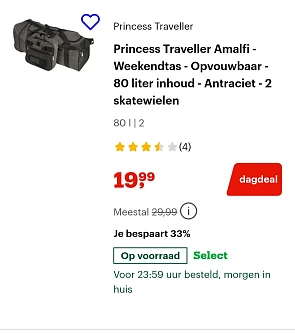 Dagdeal princess traveller opvouwbare weekendtas -33% op bol.com
