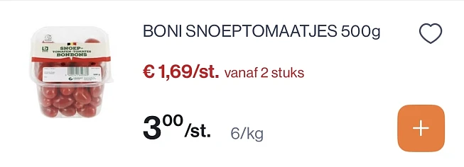 Boni snoeptomaatjes 500 gram reactie Delhaize 1+1