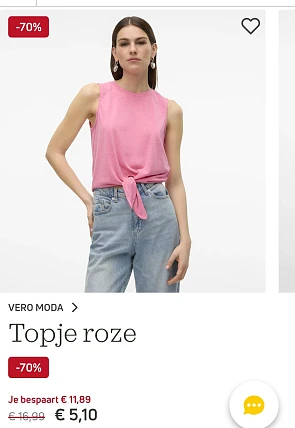 Vero Moda roze top maat S -70% op torfs.be
