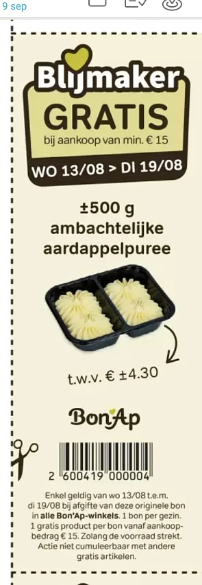 Vanaf 13/8 nieuwe folder bon ap met opnieuw gratis blijmaker bonnetjes