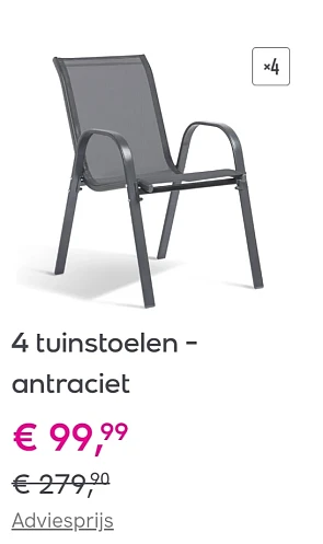 4 tuinstoelen antraciet op veepee.be