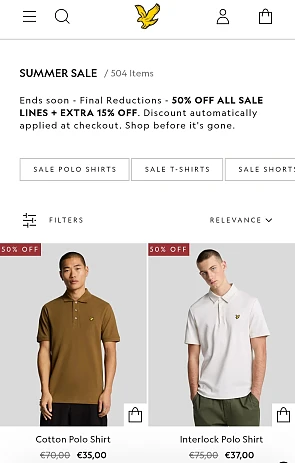 Lyle & Scott -15% extra korting op de solden