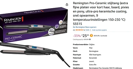 remington stijltang 25,99€ of 15,99€