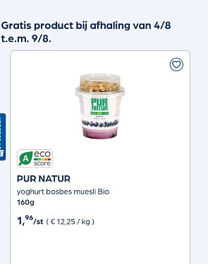 -100% PUR NATUR yoghurt bosbes muesli Bio 160g