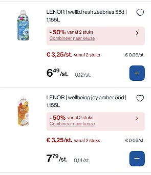 Lenor vloeibare wasverzachter -50% bovenop reactie Albert Heijn