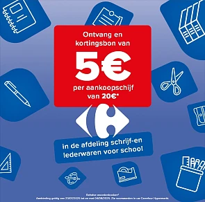 Kortingsbon €5 cadeau bij aankoop schrijf- en lederwaren voor school
