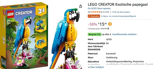 LEGO CREATOR Exotische papegaai bij amazon