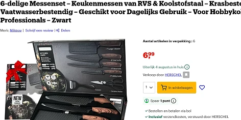 6 delig messenset bij bol