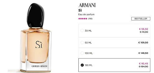 Sì van Giorgio Armani met 50% korting