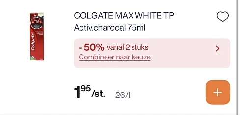 Colgate tandpasta Max white activ Charcoal -50% extra