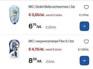 Bic scheermesjes -50% reactie Kruidvat 1+1