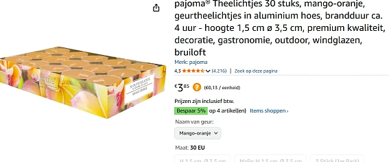 geurende theelichtjes 30 stuks