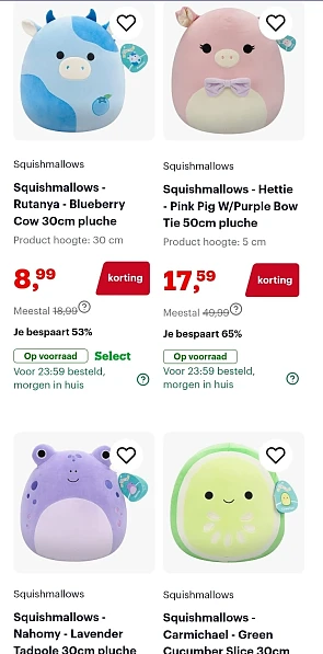 Squishmallows tot 65% korting bij Bol