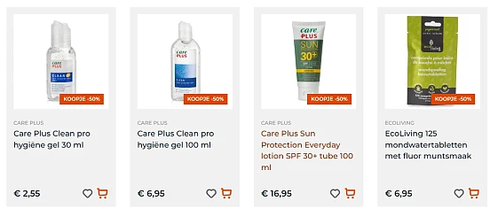 -50% op verzorgingsproducten o.a. Care Plus bij De Banier