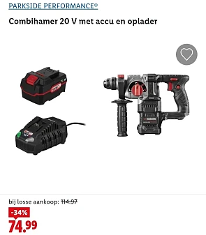 Combihamer 20 V met accu en oplader -34%