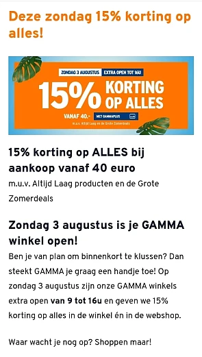 GAMMA -15% bij aankoop vanaf €40