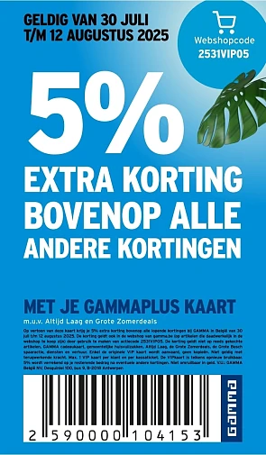 5% extra korting bovenop alle andere kortingen