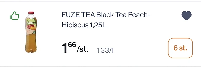 Fuze tea Black tea Peach hibiscus 1,25L goedkoper reactie Carrefour