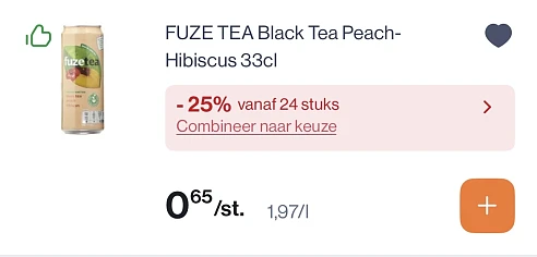 Fuze tea Black tea Peach-hibiscus blik 33 cl -25 extra