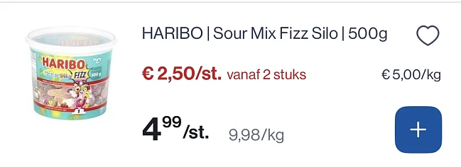Haribo sour mix Fizz silo 500 gram -50% reactie Carrefour