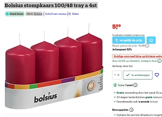Bolsius stompkaars 100/48 - 4stuks