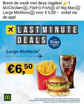 Mc donald's enkel vandaag large mcmenu voor €6,50 via de app