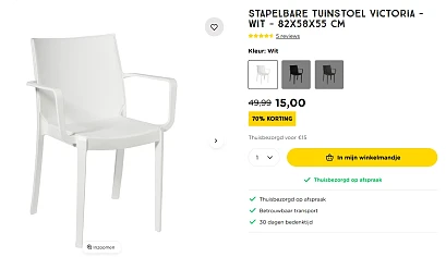Stapelbare tuinstoel Victoria nu slechts €15