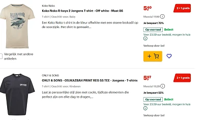 2+1 gratis op kinderkleding bij bol