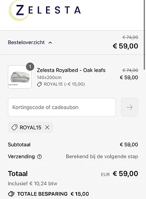 Kortingscode Zelesta royalbed-model