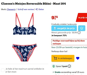 Claesen's Meisjes Reversable Bikini - Maat 164